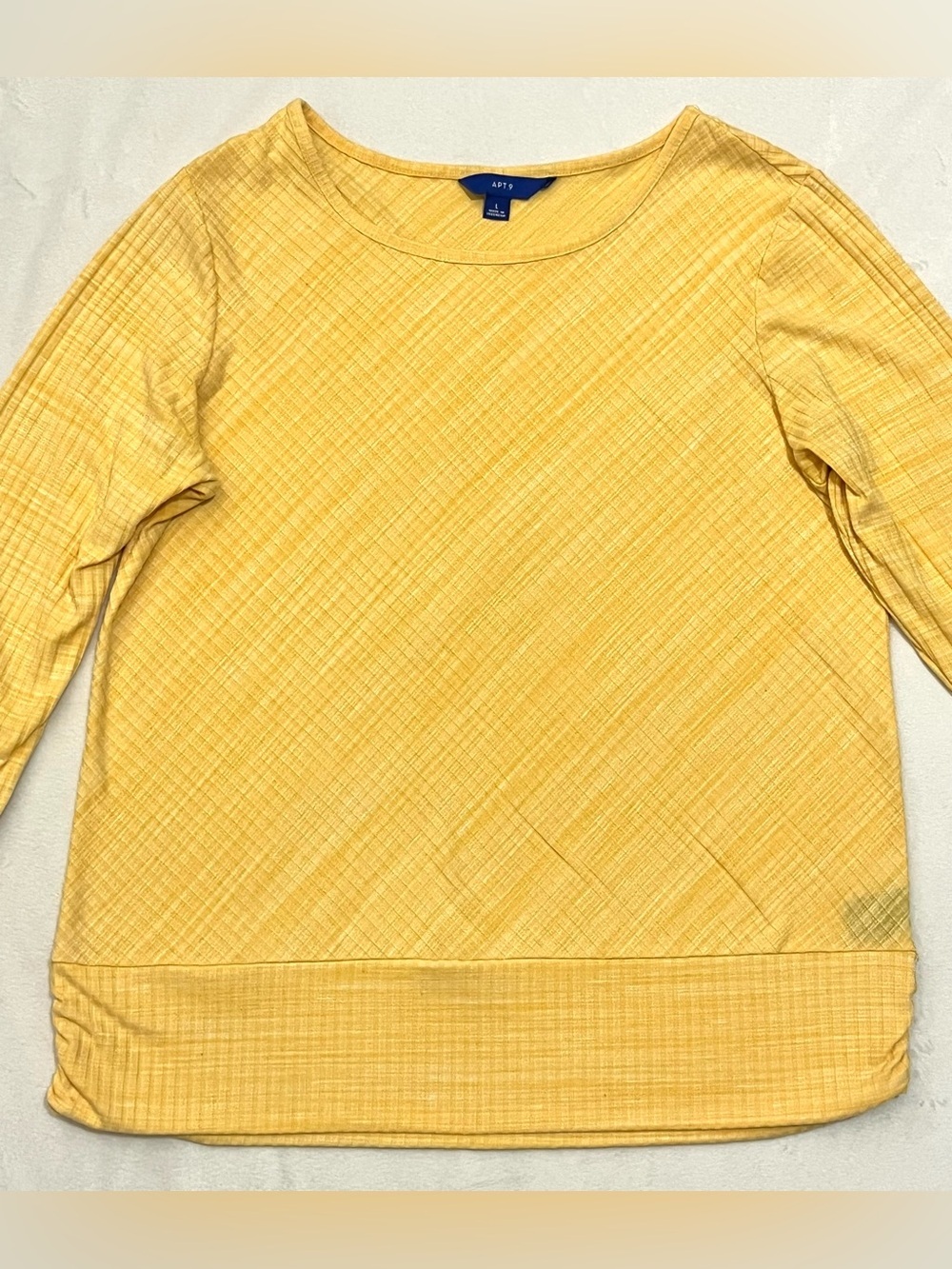 Apt. 9 Women’s Yellow Tie-Sleeve Quarter Sleeve Top Textured & Ruched Sides Lg - Picture 2 of 16